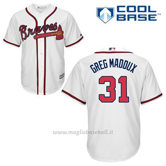 Maglia Baseball Uomo Atlanta Braves 31 Greg Maddux Bianco 1ªCool Base